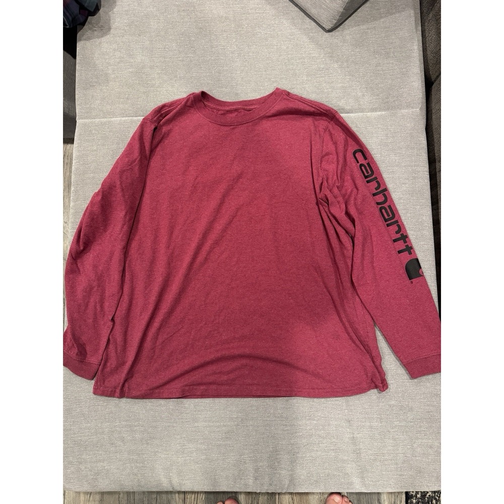 Carhartt Women's 1X 16W-18W Loose Fit Long Sleeve Shirt Burgundy Logo Sleeve